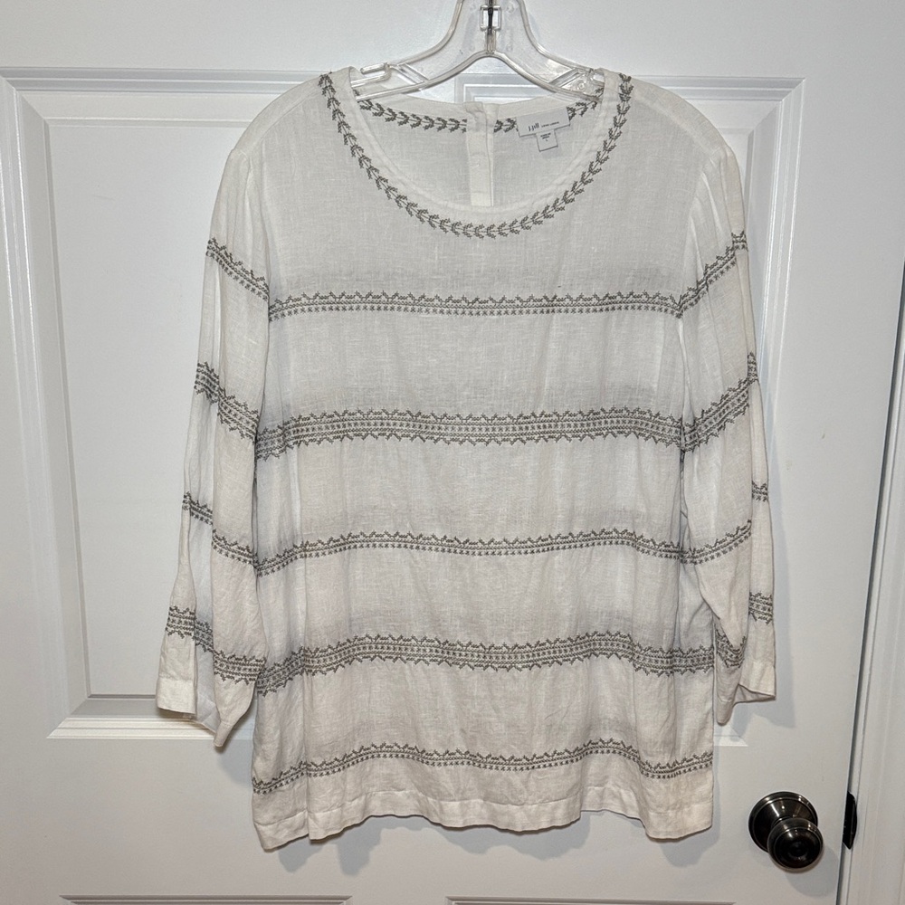 J. Jill Linen Embroidered Long Sleeve Top